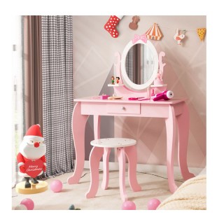 Παιδικό Ξύλινο Μπουντουάρ με Καθρέπτη και Σκαμπό 70 x 34 x 101 cm C...