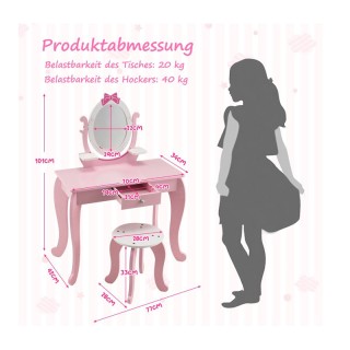 Παιδικό Ξύλινο Μπουντουάρ με Καθρέπτη και Σκαμπό 70 x 34 x 101 cm C...