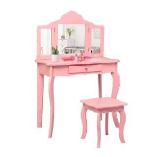 Παιδικό Ξύλινο Μπουντουάρ με Καθρέπτη και Σκαμπό 70 x 34 x 103 cm C...