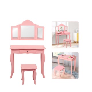 Παιδικό Ξύλινο Μπουντουάρ με Καθρέπτη και Σκαμπό 70 x 34 x 103 cm C...