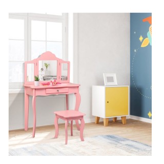 Παιδικό Ξύλινο Μπουντουάρ με Καθρέπτη και Σκαμπό 70 x 34 x 103 cm C...