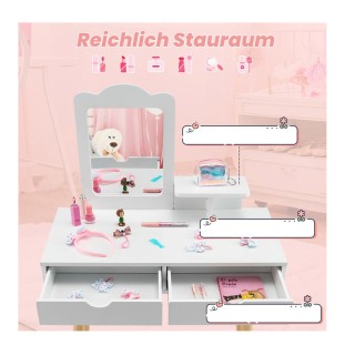 Παιδικό Ξύλινο Μπουντουάρ με Καθρέπτη και Σκαμπό 70 x 37 x 100 cm C...