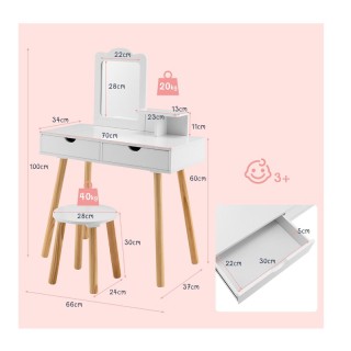 Παιδικό Ξύλινο Μπουντουάρ με Καθρέπτη και Σκαμπό 70 x 37 x 100 cm C... Παιδικό Ξύλινο Μπουντουάρ με Καθρέπτη και Σκαμπό 70 x 37 x 100 cm C...