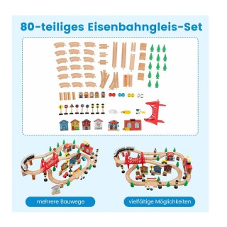 Παιδικό Ξύλινο Τραπέζι Διπλής Όψης με Σιδηρόδρομο 80 τμχ 82.5 x 60 ...