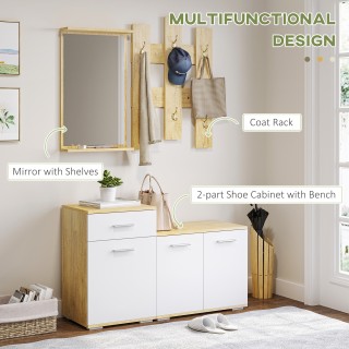 HOMCOM 3 σε 1 Σετ διάδρομου με επιτοίχια κρεμάστρα, καθρέφτη και ντ...