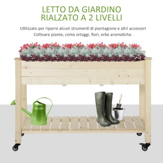 Outsunny Ξύλινο υπερυψωμένο κρεβάτι κήπου με ροδάκια και κάτω ράφι,...
