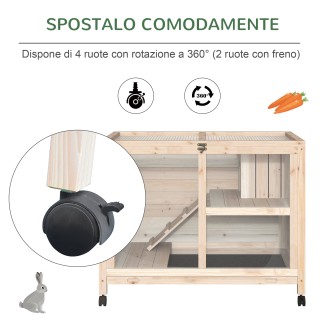 PawHut 2 επιπέδων ξύλινη καλύβα κουνελιών με σπιτάκι, ράμπα και συρ...