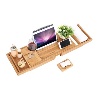 Πολυλειτουργικό Ράφι Μπανιέρας από Μπαμπού 75 -109 x 4.5 x 23 cm Χρ...