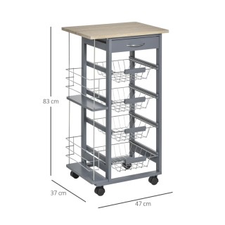 Πολυλειτουργικό Ξύλινο Τρόλεϊ Κουζίνας 83 x 47 x 37 cm Χρώματος Γκρ...