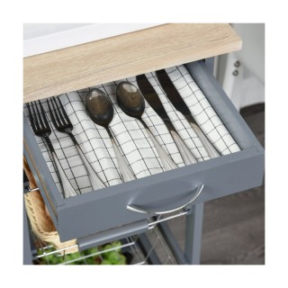 Πολυλειτουργικό Ξύλινο Τρόλεϊ Κουζίνας 83 x 47 x 37 cm Χρώματος Γκρ...