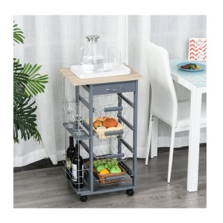 Πολυλειτουργικό Ξύλινο Τρόλεϊ Κουζίνας 83 x 47 x 37 cm Χρώματος Γκρ...
