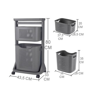 Πολυλειτουργικό Πλαστικό Τρόλεϊ με 2 Καλάθια 43.5 x 33 x 80 cm Χρώμ...