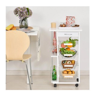 Πολυλειτουργικό Ξύλινο Τρόλεϊ Κουζίνας 83 x 47 x 37 cm Χρώματος Λευ...