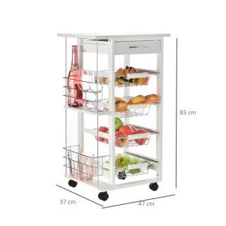 Πολυλειτουργικό Ξύλινο Τρόλεϊ Κουζίνας 83 x 47 x 37 cm Χρώματος Λευ... Πολυλειτουργικό Ξύλινο Τρόλεϊ Κουζίνας 83 x 47 x 37 cm Χρώματος Λευ...