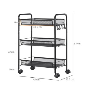 Πολυλειτουργικό Μεταλλικό Τρόλεϊ με 3 Ράφια 45 x 26.5 x 63 cm HOMCO...