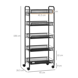 Πολυλειτουργικό Μεταλλικό Τρόλεϊ με 5 Ράφια 45 x 26.5 x 106 cm HOMC...