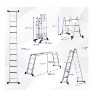 Πολυμορφική Τηλεσκοπική Σκάλα Αλουμινίου 3.7 m Costway TH10023 Πολυμορφική Τηλεσκοπική Σκάλα Αλουμινίου 3.7 m Costway TH10023