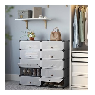 Πολυμορφική Πλαστική Παπουτσοθήκη με 10 Θήκες Χρώματος Γκρι Songmic...