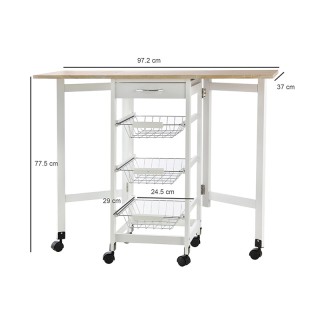 Πολυμορφικό Μεταλλικό Τρόλεϊ Κουζίνας με 1 Συρτάρι και 3 Καλάθια 77...