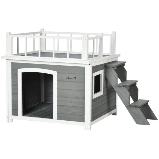 Pawhut Dog House με σκάλα βεράντας και παράθυρο 121x77x78cm Ανοιχτό... Pawhut Dog House με σκάλα βεράντας και παράθυρο 121x77x78cm Ανοιχτό...
