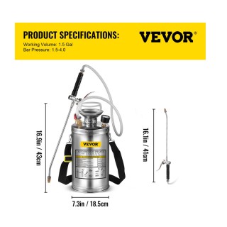 Ψεκαστήρας Χειρός Πίεσης από Ανοξείδωτο Ατσάλι 6 Lt VEVOR PWQBXG6L0...