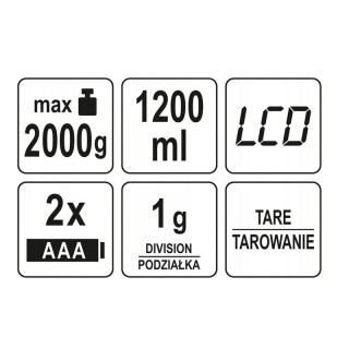Ψηφιακή Ζυγαριά Κουζίνας με Δοχείο 1200 ml 1g/2000g LUND 68364 Ψηφιακή Ζυγαριά Κουζίνας με Δοχείο 1200 ml 1g/2000g LUND 68364