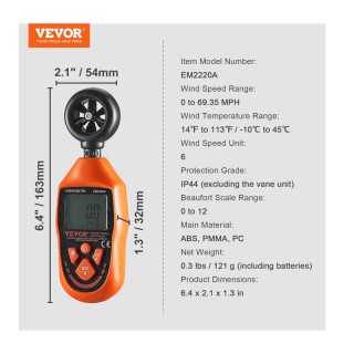 Ψηφιακό Ανεμόμετρο 4 σε 1 VEVOR YTSFSJ6ZFSBX67P00V9