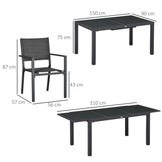 Outsunny Σετ κήπου με επεκτάσιμο γυάλινο τραπέζι και 6 καρέκλες με ...