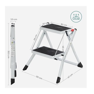 Πτυσσόμενη Σκάλα από Ατσάλι 2 Σκαλιών Χρώματος Λευκό Songmics GSL02WT