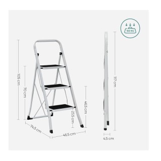 Πτυσσόμενη Σκάλα από Ατσάλι 3 Σκαλιών Songmics GSL03WT Πτυσσόμενη Σκάλα από Ατσάλι 3 Σκαλιών Songmics GSL03WT