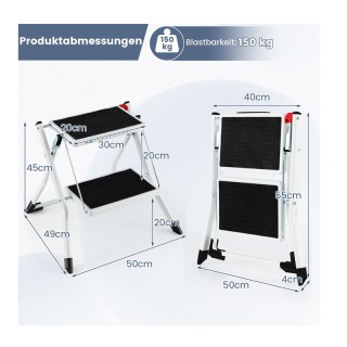 Πτυσσόμενη Σκάλα με 2 Σκαλοπάτια 50 x 49 x 45 cm Costway TJ10004WH