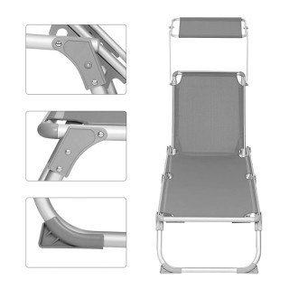 Πτυσσόμενη Ξαπλώστρα Αλουμινίου με Σκίαστρο και Ρυθμιζόμενη Πλάτη Χ... Πτυσσόμενη Ξαπλώστρα Αλουμινίου με Σκίαστρο και Ρυθμιζόμενη Πλάτη Χ...