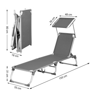 Πτυσσόμενη Ξαπλώστρα Αλουμινίου με Σκίαστρο και Ρυθμιζόμενη Πλάτη Χ... Πτυσσόμενη Ξαπλώστρα Αλουμινίου με Σκίαστρο και Ρυθμιζόμενη Πλάτη Χ...
