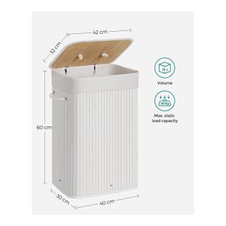 Πτυσσόμενο Καλάθι Απλύτων από Μπαμπού XL 72 Lt Χρώματος Λευκό Songm... Πτυσσόμενο Καλάθι Απλύτων από Μπαμπού XL 72 Lt Χρώματος Λευκό Songm...