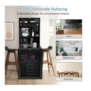 Πτυσσόμενο Ξύλινο Γραφείο Τοίχου με Μαυροπίνακα 87 x 60 x 150 cm Co...