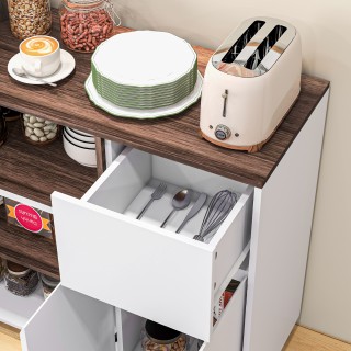 HOMCOM Μοντέρνος Ξύλινος Μπουφές Κουζίνας με Ντουλάπες, Συρτάρι και...