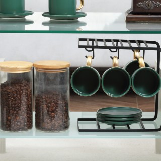 Τραπεζάκι σαλονιού HOMCOM μοντέρνο 2 επιπέδων από γυαλί και ξύλο, 9...