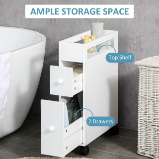 kleankin Ντουλάπα μπάνιου εξοικονόμησης χώρου με 4 ρόδες, 2 συρτάρι... kleankin Ντουλάπα μπάνιου εξοικονόμησης χώρου με 4 ρόδες, 2 συρτάρι...