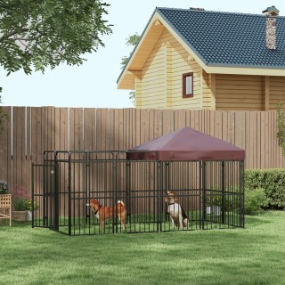 PawHut Outdoor Metal Dog Run with Roof, 282x121x159cm, Καφέ D02-175...