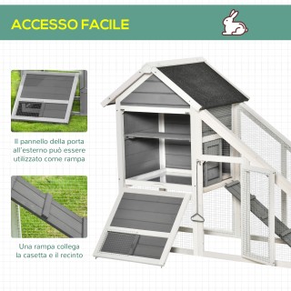 PawHut Ξύλινη Κουνέλια Κουνελιών με Ανοιχτό Χώρο και Ράμπα, Σπίτι Κ...