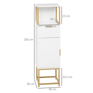 kleankin κολώνα μπάνιου με συρτάρι, ντουλάπι και ράφι από ξύλο και ...