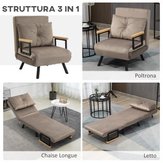 HOMCOM 3 σε 1 Επενδεδυμένο κρεβάτι πολυθρόνας με ανακλινόμενη πλάτη...