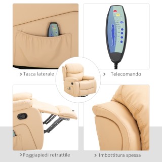 HOMCOM Μπεζ ανακλινόμενη πολυθρόνα χαλάρωσης με 8 πόντους μασάζ, θέ...