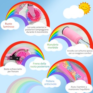 HOMCOM Παιδικό σκούτερ 3-7 ετών Πτυσσόμενο με 2 ρόδες και ρυθμιζόμε...