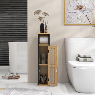 HOMCOM Ντουλάπι Μπάνιου με Ανοιχτό Ράφι και Ντουλάπι, σε Μπαμπού κα...