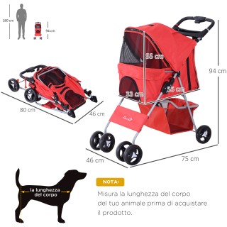 Πτυσσόμενο καρότσι κατοικίδιων PawHut, κόκκινο, 75 x 46 x 94 cm D00... Πτυσσόμενο καρότσι κατοικίδιων PawHut, κόκκινο, 75 x 46 x 94 cm D00...