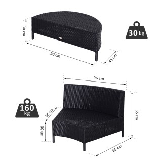 Έπιπλα κήπου Outsunny σε μαύρο ρατάν με λευκά μαξιλάρια, σετ 5 τεμα...