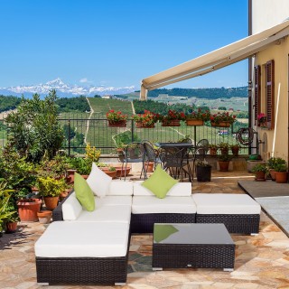 Έπιπλα κήπου Outsunny σε PE Rattan με γωνιακό καναπέ και οθωμανικό ...