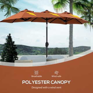 Outsunny Διπλή ανακλινόμενη ομπρέλα κήπου με άνοιγμα μανιβέλας, 285...