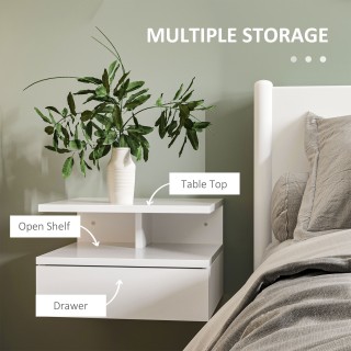 HOMCOM Σετ 2 Μοντέρνα Κρεμαστά Κομοδίνα με Συρτάρι και Ξύλινο Ράφι ...